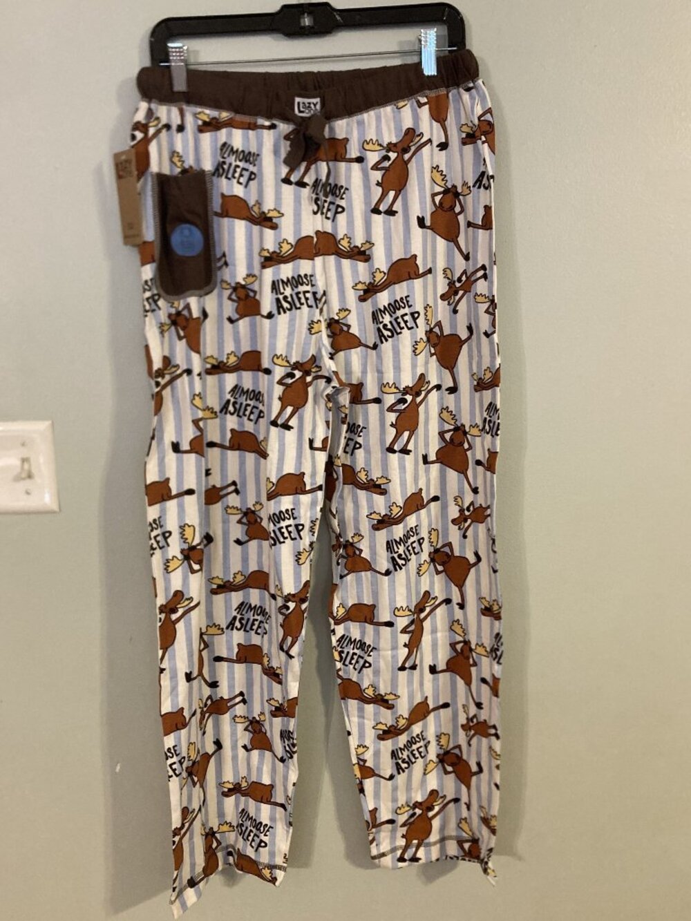 Lazy One Womens Almoose Asleep PJ Pants Medium 100% Cotton Brown Elastic Waist